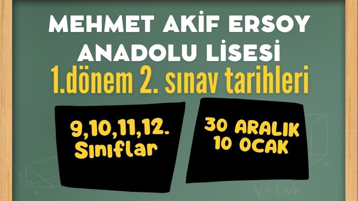 1. DÖNEM 2. YAZILI SINAV TARİHLERİ